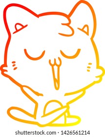 dibujo de línea de degradado cálido de un gato de dibujos animados cantando
