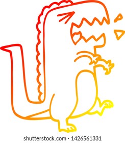 warm gradient line drawing of a cartoon roaring t rex