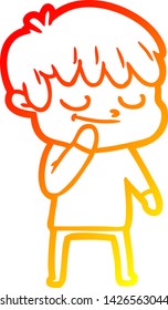 warm gradient line drawing of a cartoon happy boy