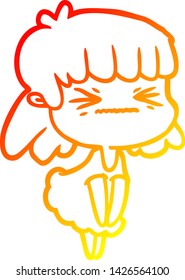 dibujo de línea de gradiente cálido de una niña furiosa de caricatura