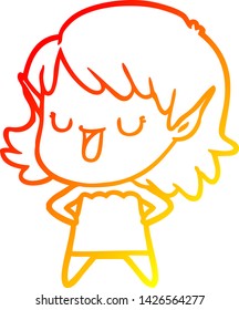 warm gradient line drawing of a cartoon elf girl