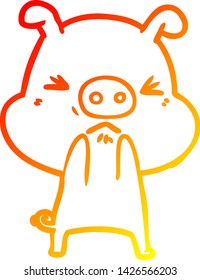 warm gradient line drawing of a cartoon angry pig