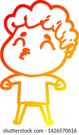 dibujo de línea de gradiente cálido de un hombre de dibujos animados puliendo