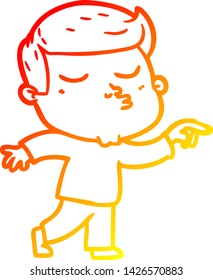 warm gradient line drawing of a cartoon model guy pouting