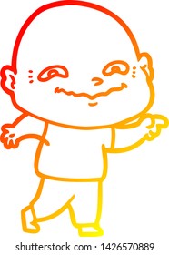 warm gradient line drawing of a cartoon creepy guy