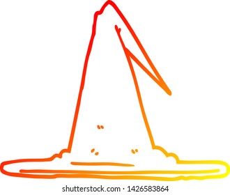 warm gradient line drawing of a cartoon witch hat