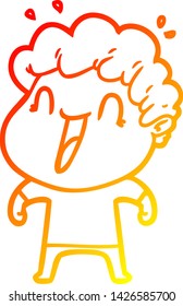 dibujo de línea de gradiente cálido de un hombre feliz con dibujos animados