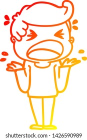 dibujo de línea de gradiente cálido de un hombre que grita caricatura