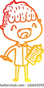 dibujo de línea de gradiente cálido de un niño feliz con dibujos animados riéndose