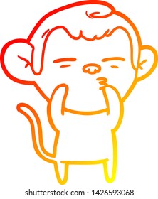 dibujo de línea de gradiente cálido de un mono sospechoso de caricatura