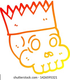 warm gradient line drawing of a cartoon skull wearing crown