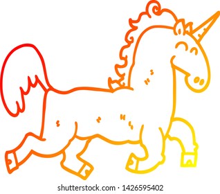 warm gradient line drawing of a cartoon unicorn