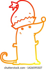 warm gradient line drawing of a cartoon rat wearing christmas hat