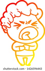 warm gradient line drawing of a cartoon furious man