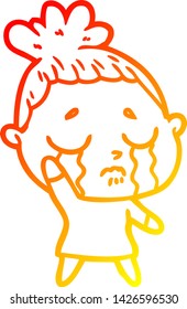 warm gradient line drawing of a cartoon crying woman