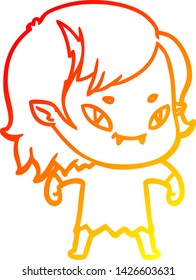 dibujo de línea de gradiente cálido de una chica vampiro amigable de caricatura