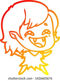 warm gradient line drawing of a cartoon laughing vampire girl