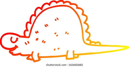 warm gradient line drawing of a cartoon prehistoric dinosaur