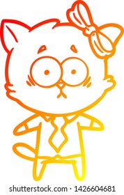 desenho de linha gradiente quente de um gato de desenho animado