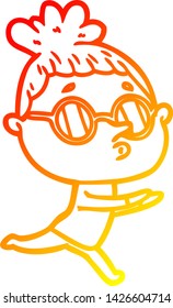 dibujo de línea de gradiente cálido de una mujer caricaturista con gafas