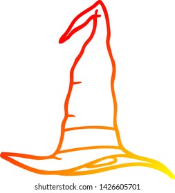 warm gradient line drawing of a cartoon witch hat