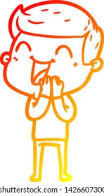 warm gradient line drawing of a cartoon man laughing