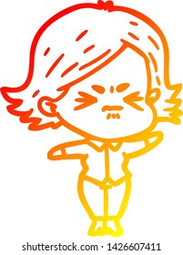 warm gradient line drawing of a cartoon angry girl