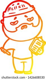 warm gradient line drawing of a cartoon worried man with beard