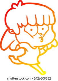 warm gradient line drawing of a cartoon whistling girl