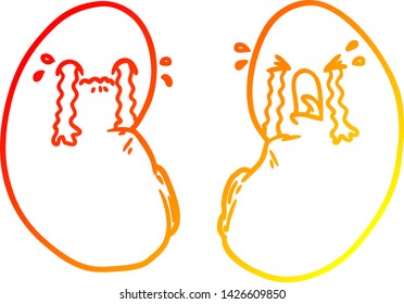 warm gradient line drawing of a cartoon kidneys crying