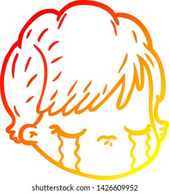 warm gradient line drawing of a cartoon female face crying