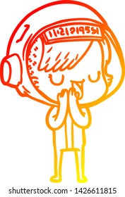 warm gradient line drawing of a cartoon astronaut woman