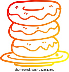 warm gradient line drawing of a cartoon plate of donuts