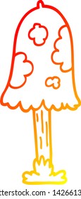 warm gradient line drawing of a cartoon mushroom