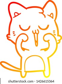 warm gradient line drawing of a cartoon cat singing