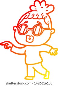 warm gradient line drawing of a cartoon woman wearing spectacles