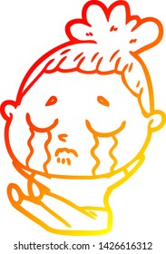 warm gradient line drawing of a cartoon crying woman