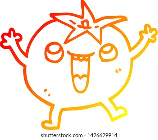 warm gradient line drawing of a cartoon happy tomato