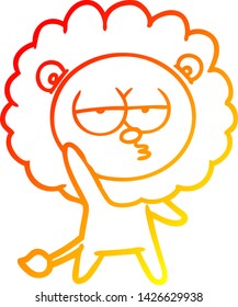 warm gradient line drawing of a cartoon bored lion waving