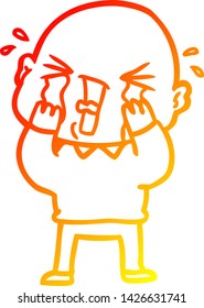 dibujo de línea de gradiente cálido de una caricatura llorando hombre calvo