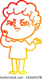 dibujo de línea de gradiente cálido de un hombre enojado
