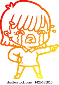 dibujo de línea de gradiente cálido de una niña de dibujos animados llorando