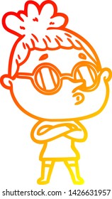 warm gradient line drawing of a cartoon woman wearing glasses
