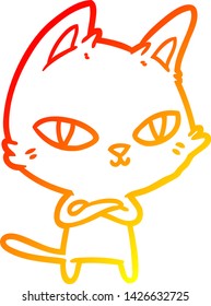 warm gradient line drawing of a cartoon cat staring