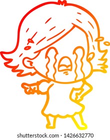 warm gradient line drawing of a cartoon woman crying