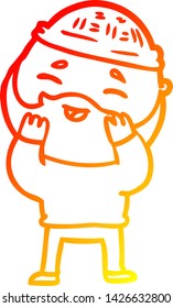 warm gradient line drawing of a cartoon happy bearded man