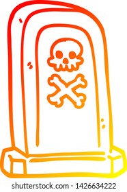 desenho de linha gradiente quente de uma pedra do túmulo de desenho animado