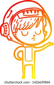 warm gradient line drawing of a cartoon astronaut woman
