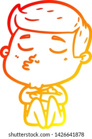 warm gradient line drawing of a cartoon model guy pouting