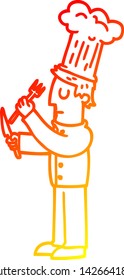 dibujo de línea de degradado cálido de un chef con talento de dibujos animados